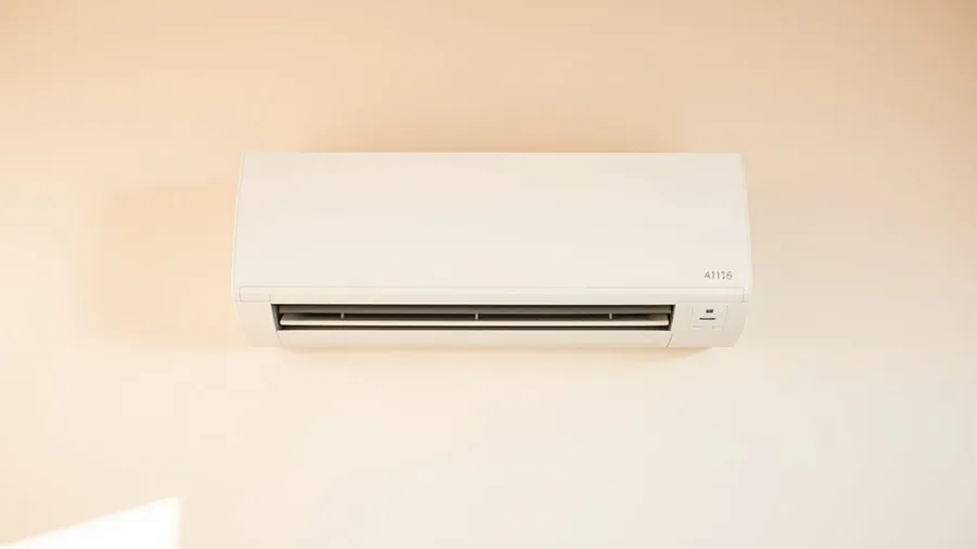 Unité intérieure de climatisation murale blanche au-dessus d’un lit dans une chambre claire